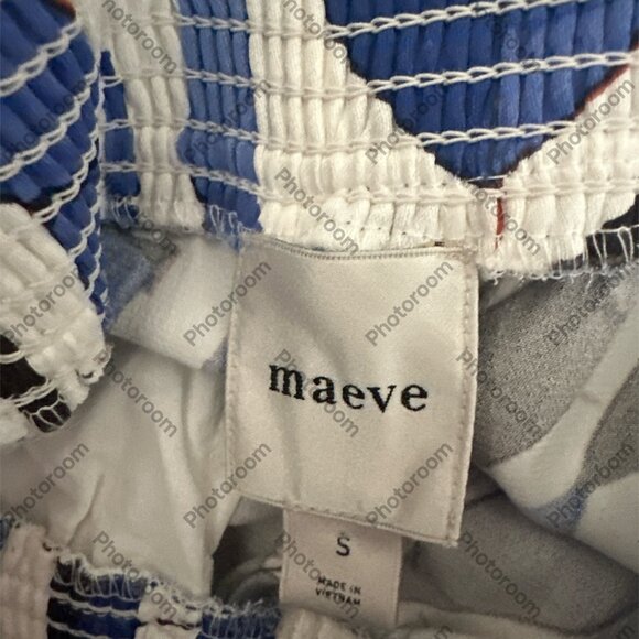 Maeve Anthropologie Blue Geo Print Saria Wide Leg Smocked Pants Small - Picture 6 of 6